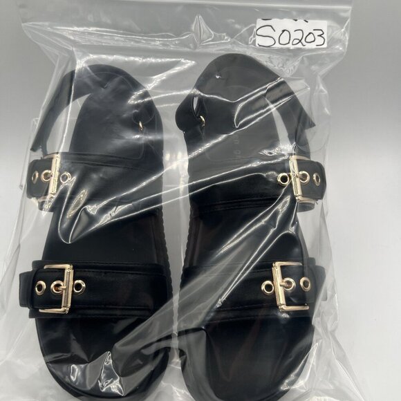 Madden Girl 9.5 Black Sprintt Sandals Gold Buckle Chunky Comfort Footbed Witchy - Picture 11 of 11